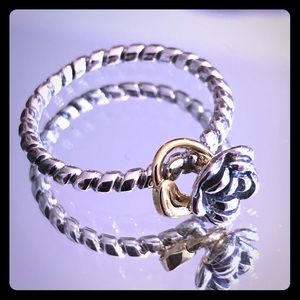 Silver Rose With Gold Heart Ring Accent